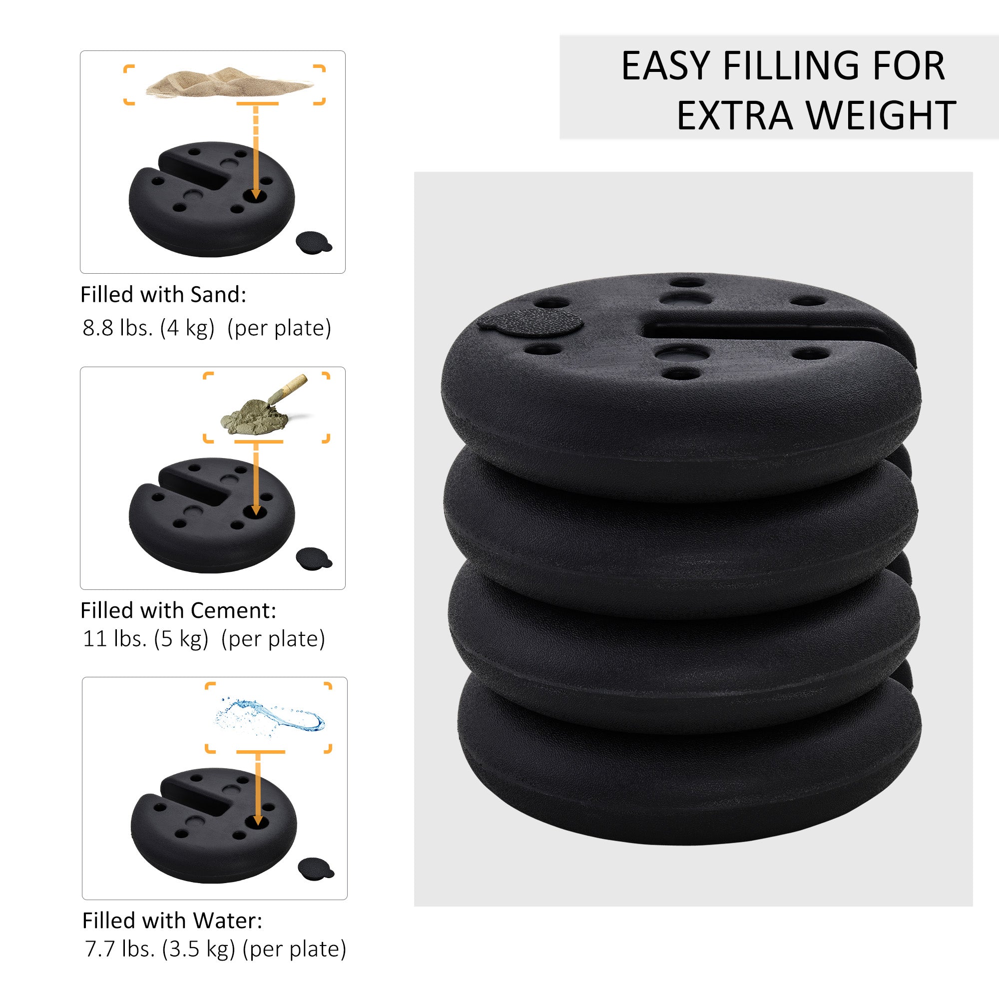 Outsunny Set of 4 Party Tent Canopy Weight Plate Kit Gazebo Pop Up Tent Anchor Base Weights Canopy Shelter Leg Weights 