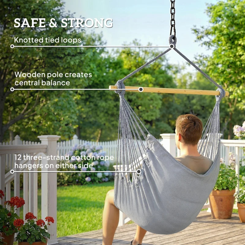 Hammock Chair Swing Hanging Macrame Chair w/ Two Soft Seat Cushions, Grey