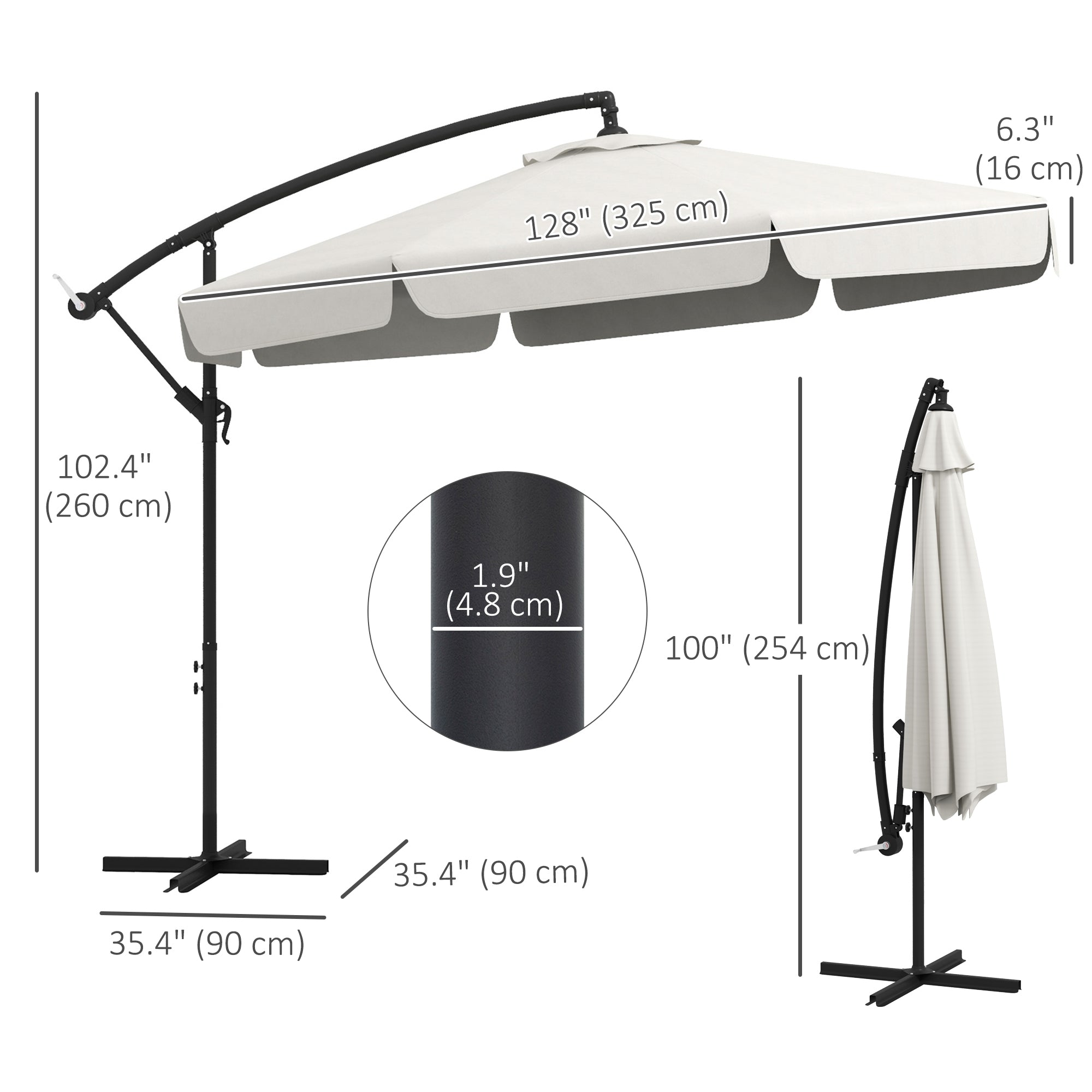 Outsunny 10ft Cantilever Offset Patio Umbrella Parasol 8 Ribs Cross Base for Outdoor Garden Shade Cream White 