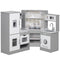 Qaba Corner Play Kitchen, Pretend Play Kitchen Set with Lights & Sounds, Stove Ice Maker Microwave Oven