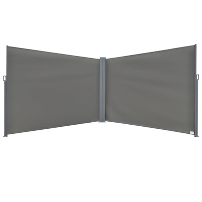 Outsunny Patio Privacy Divider: Double Side Retractable Sunshield for Garden Shade, Grey 