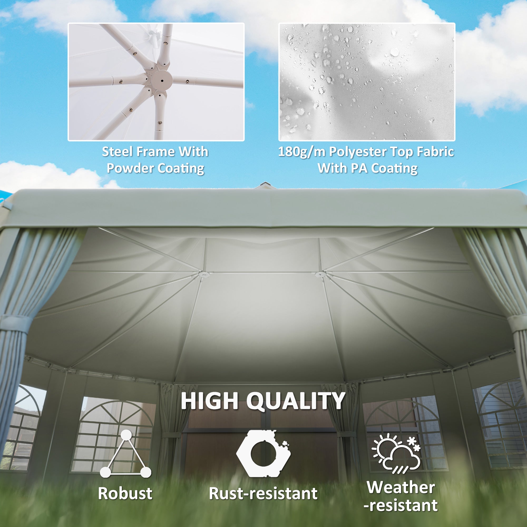 Outsunny 29x21ft High Peak Decagonal Wedding Event Party Tent Gazebo Canopy w/ 10 Removable Walls White 