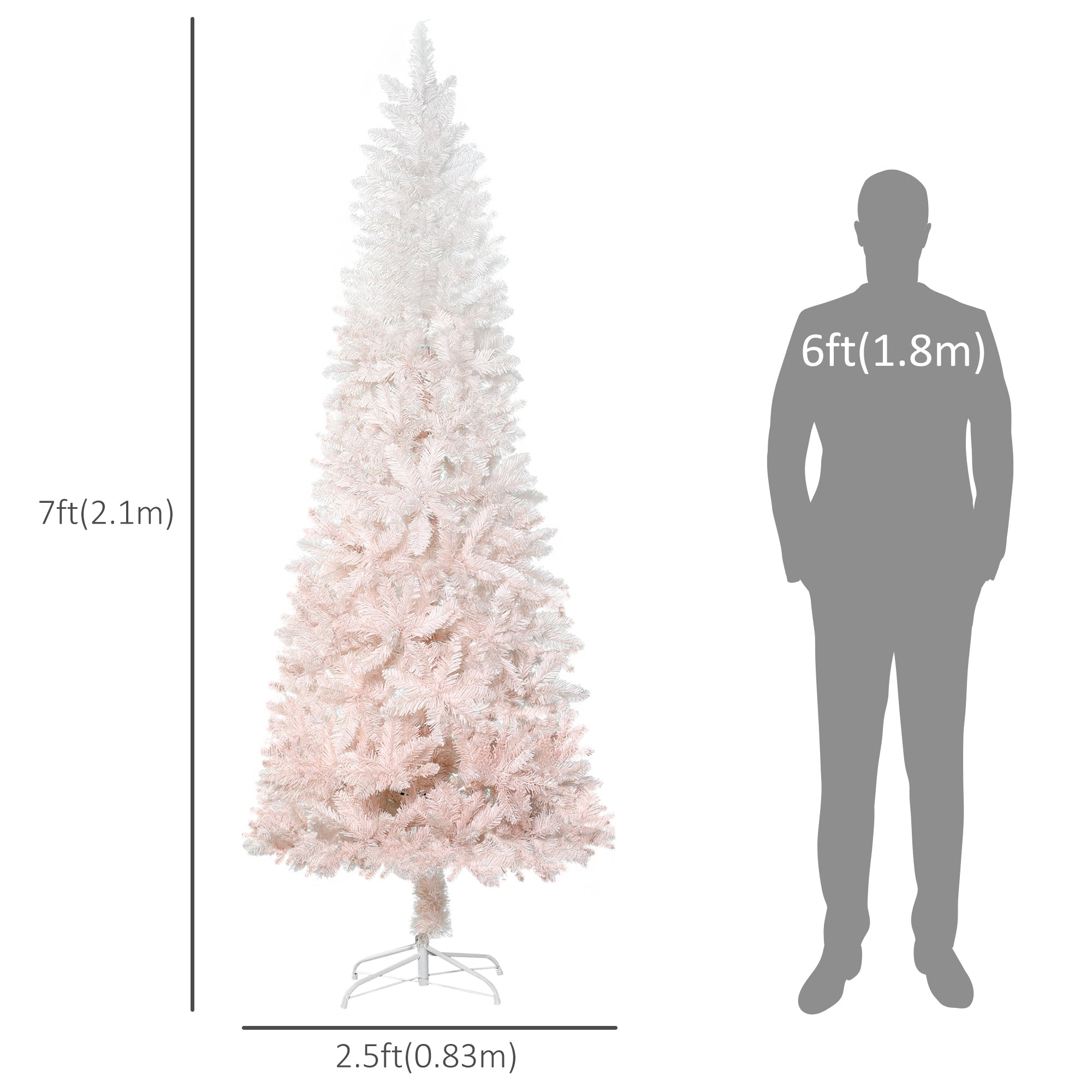 HOMCOM 7ft Pencil Artificial Christmas Tree with Pine Realistic Branches, Auto Open, Pink and White 