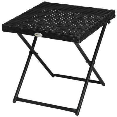 Outsunny Patio Wicker Coffee Table, Outdoor PE Rattan Garden Folding Side Table, 15.75"x15.75"x15.75", Black 