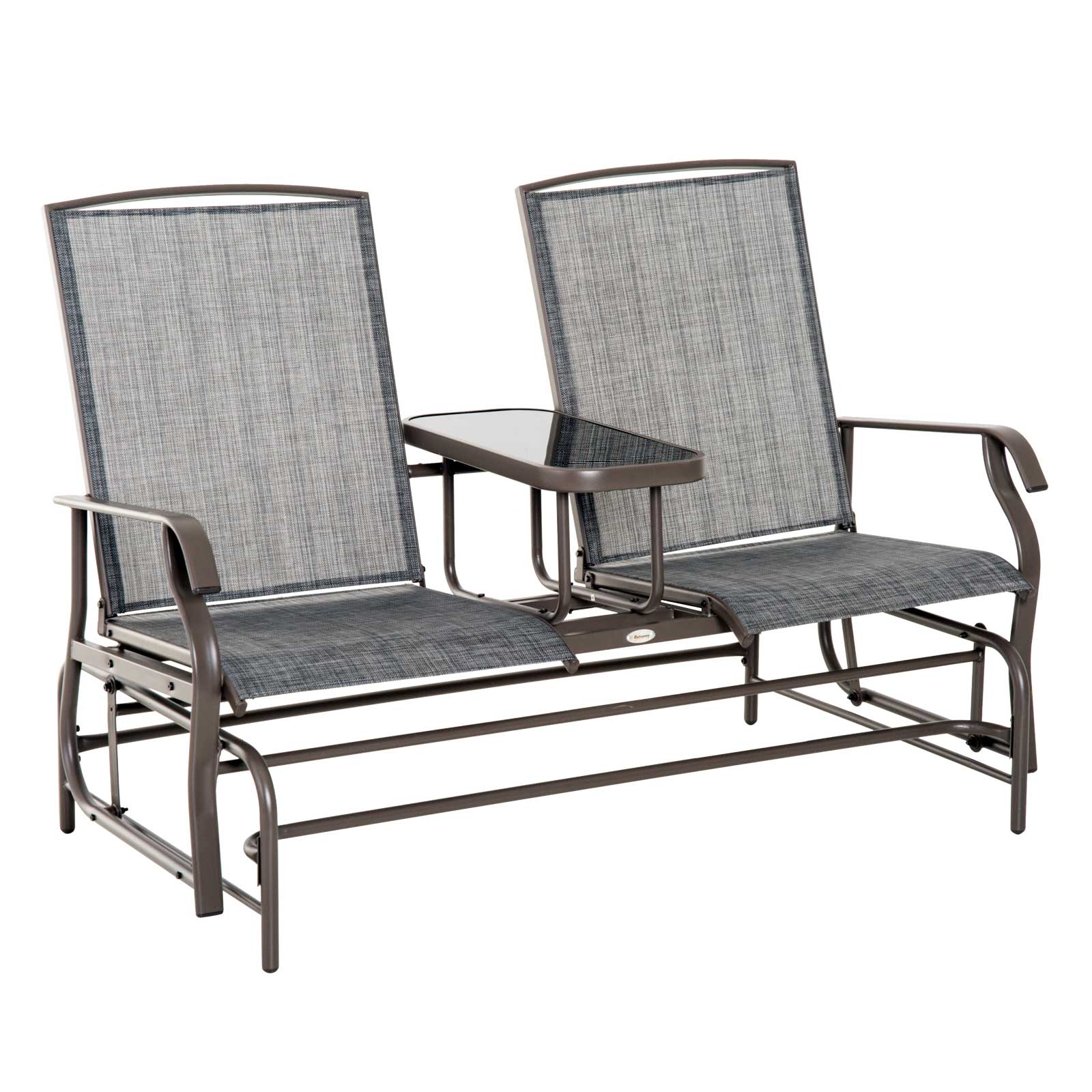 Outsunny 2-Person Patio Glider Bench Outdoor Loveseat Rocker Swing Chair Garden Furniture Grey 