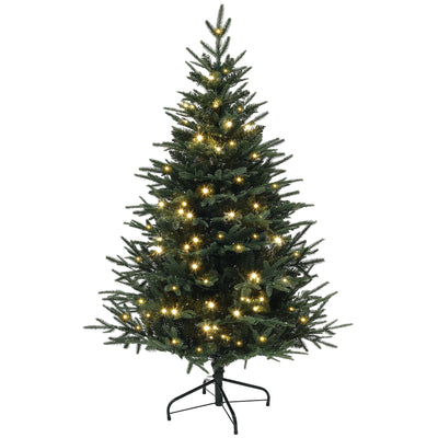 HOMCOM 5ft Prelit Artificial Christmas Tree with 542 Tips, Warm White LED Lights, Steel Base, Hinged Xmas Tree, Auto Open 