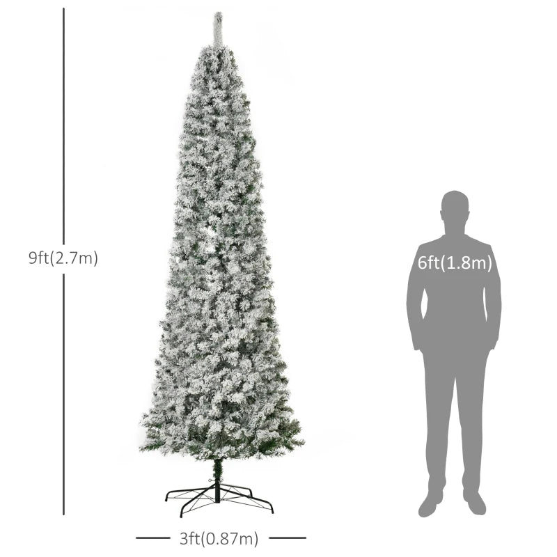 HOMCOM 7.5FT Prelit Snow Flocked Christmas Tree with Warm White LED Lights, Artificial Holiday Decoration 