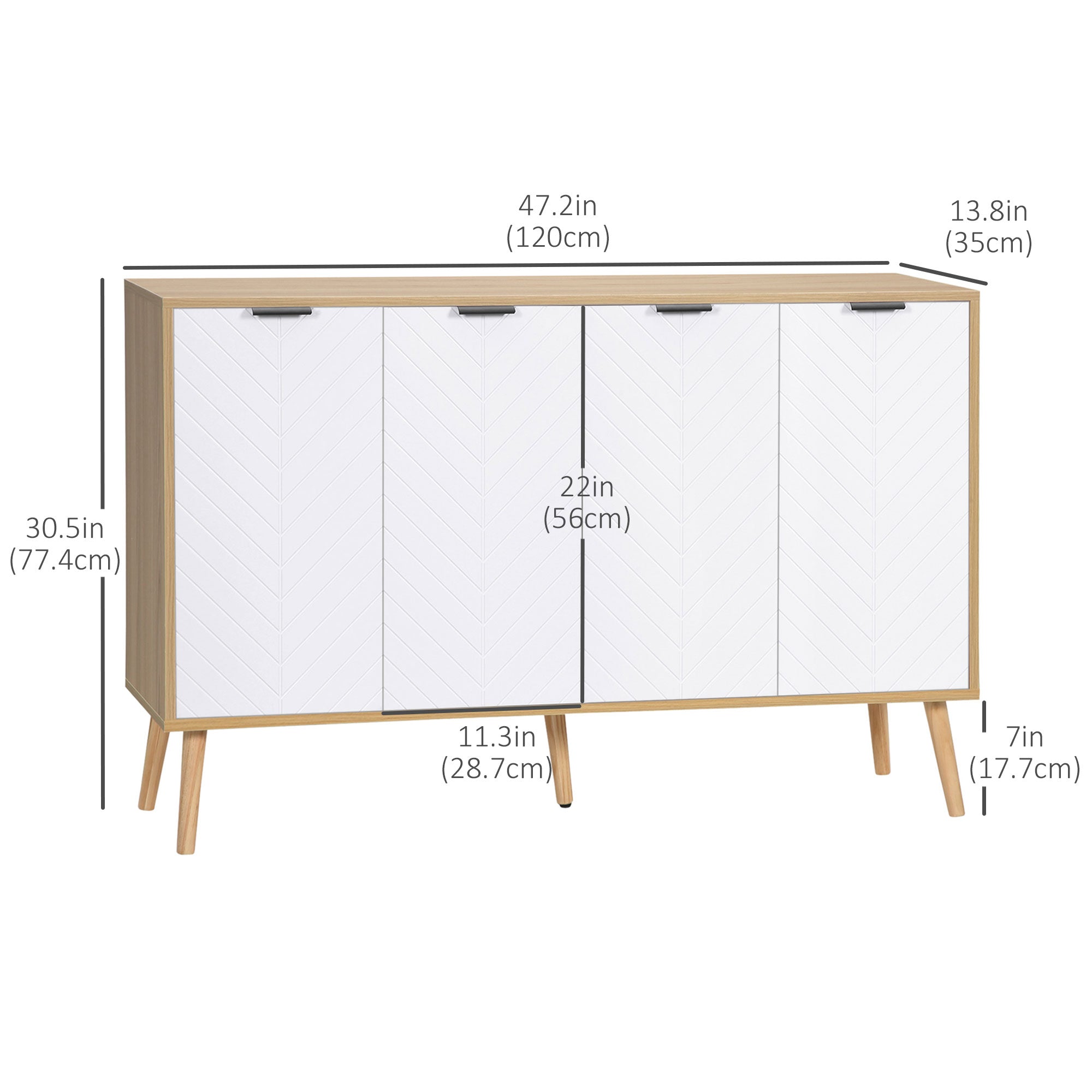HOMCOM Sideboard Cabinet Dining Room Modern Design Adjustable Shelves White Stylish Storage Furniture 
