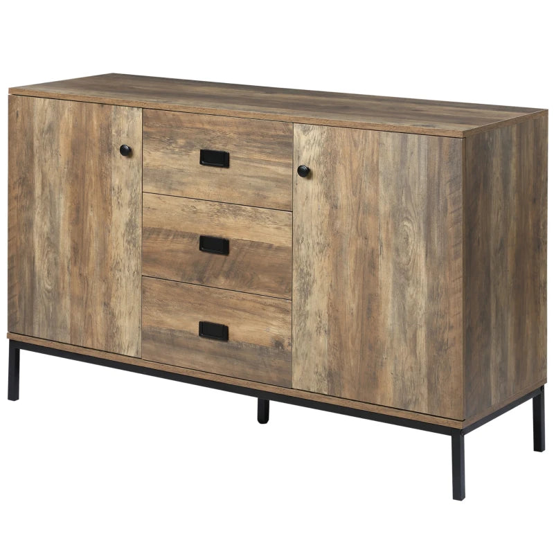 Industrial Sideboard Buffet Storage Cabinet Cupboard with 2 Doors, 3 Drawers and Shelves for Dining Room, Living Room, Brown
