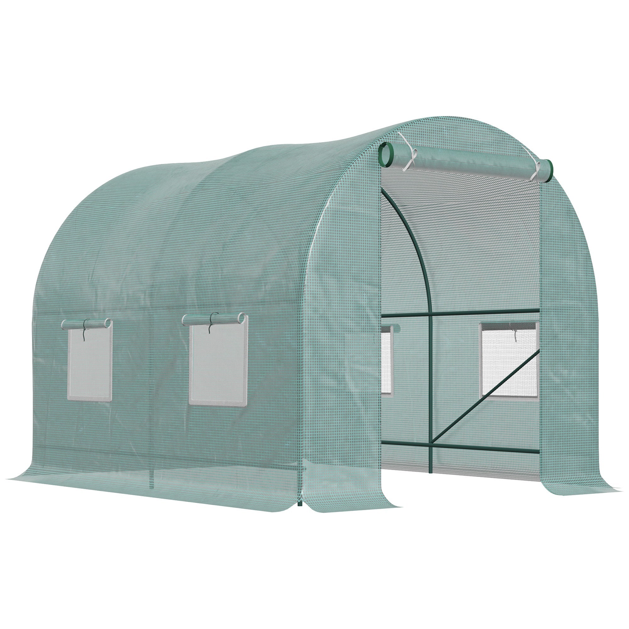 Outsunny Walk-In Greenhouse: 8'x66'x66' Heavy Duty Outdoor Tunnel for Flower & Vegetable Growth, Roll Up Door 