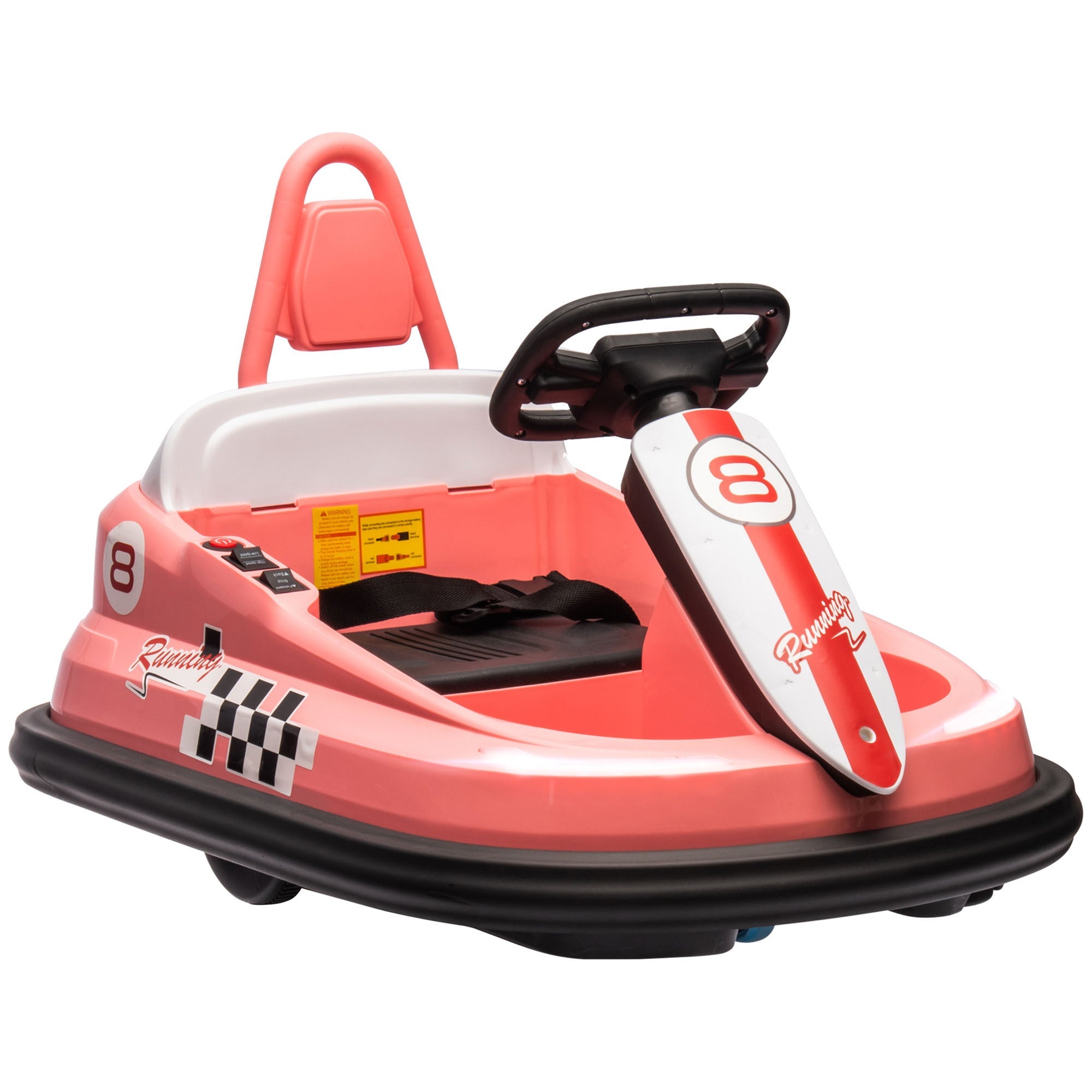 Aosom Kids Bumper Car, 6V 360° Rotation Electric Ride on Car, Twin Motors Battery Powered Toy, Horn and Lights, Safety Belt - Pink 