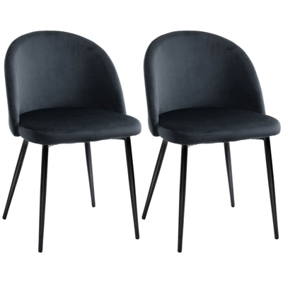 HOMCOM Elegant Dining Chairs Set of 2 Velvet Mid-Back Side Chairs for Dining Room Living Room Black 