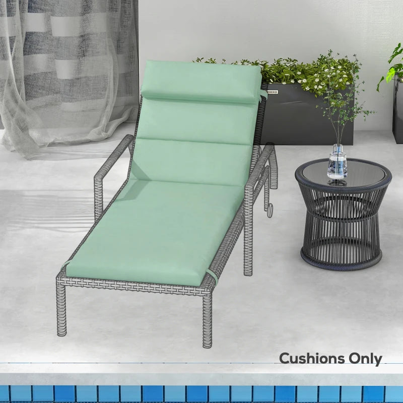 Patio Chaise Lounge Chair Cushion Replacement Sun Lounger Pad with Headrest and Ties, Green