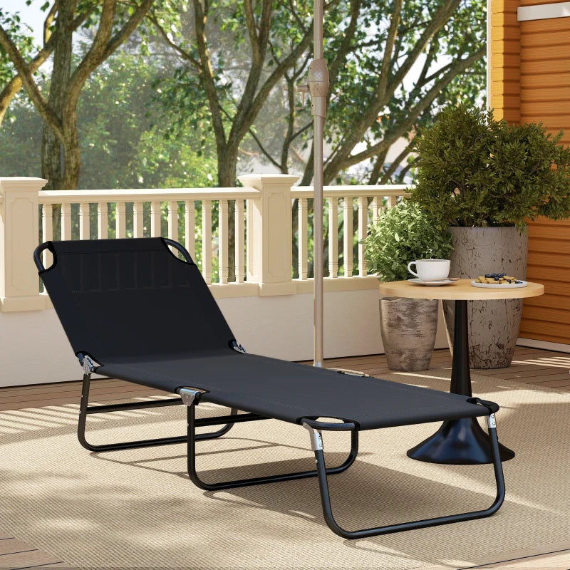 Outdoor Folding Lounge Chair, Steel Tanning Chair with Reclining Back, Breathable Mesh for Beach, Yard, Patio, Black