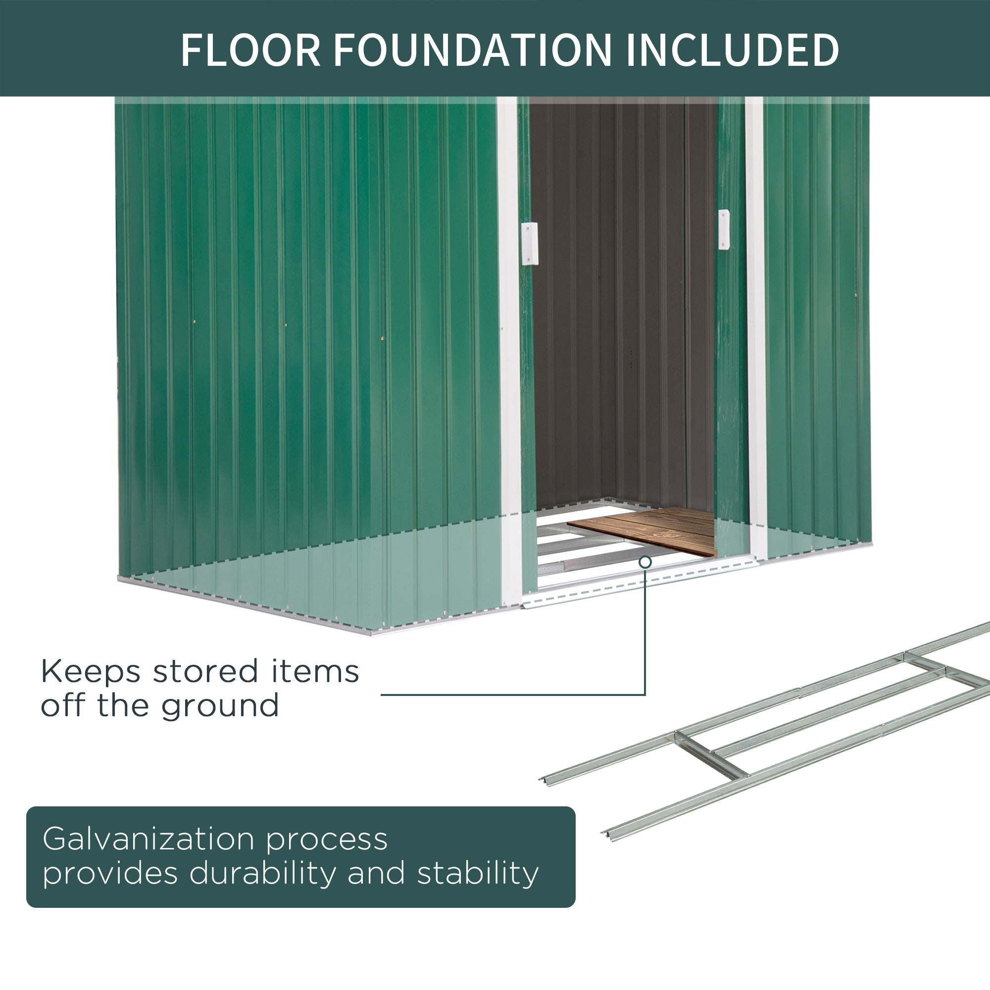 Outsunny Metal Garden Shed 7' x 4' x 6' Outdoor Storage Steel Foundation Double Doors Green 