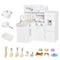 Qaba Play Kitchen Set for Kids - White Cooking Toy with Drinking Fountain, Microwave, Fridge & Accessories