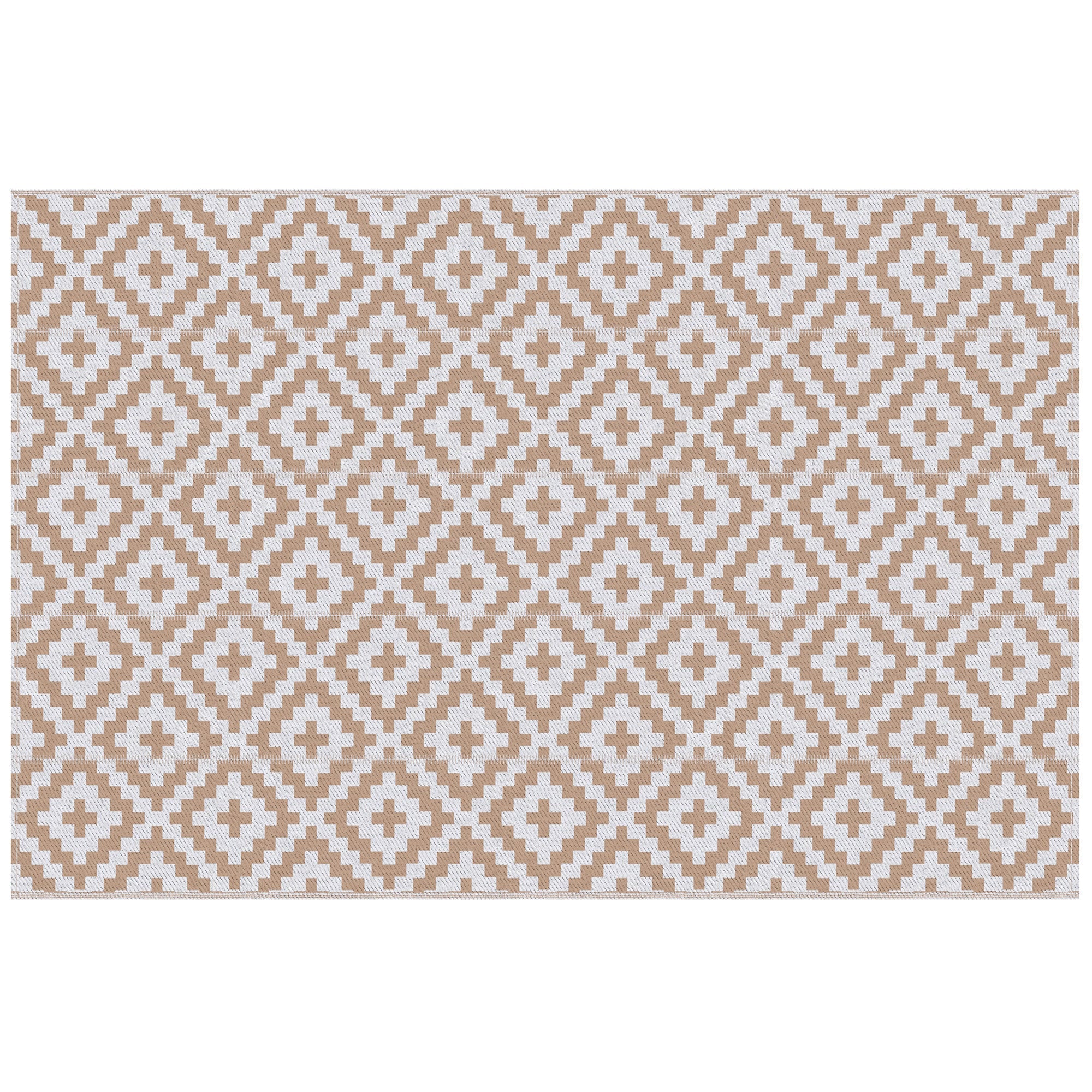 Outsunny Reversible Outdoor RV Rug, Patio Floor Mat, 6' x 9' Plastic Straw Rug for Backyard, Deck, Beach, Camping, Coffee & White 