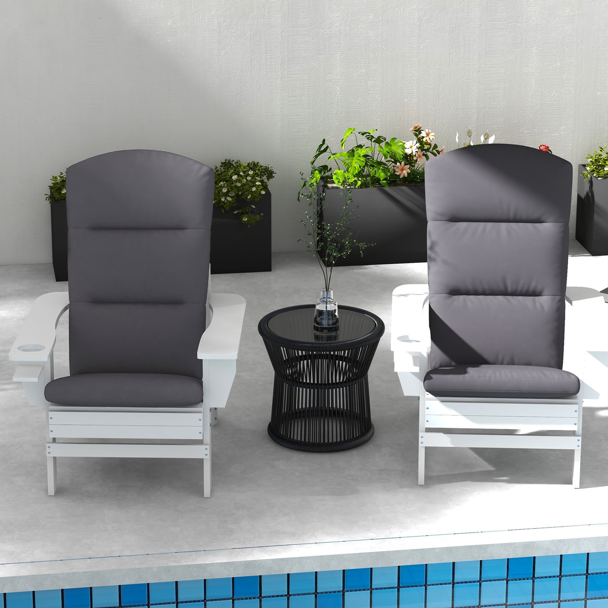 Outsunny Grey Adirondack Chair Cushions Replacement 2-Pack with Back Support and Ties for Patio Chairs 