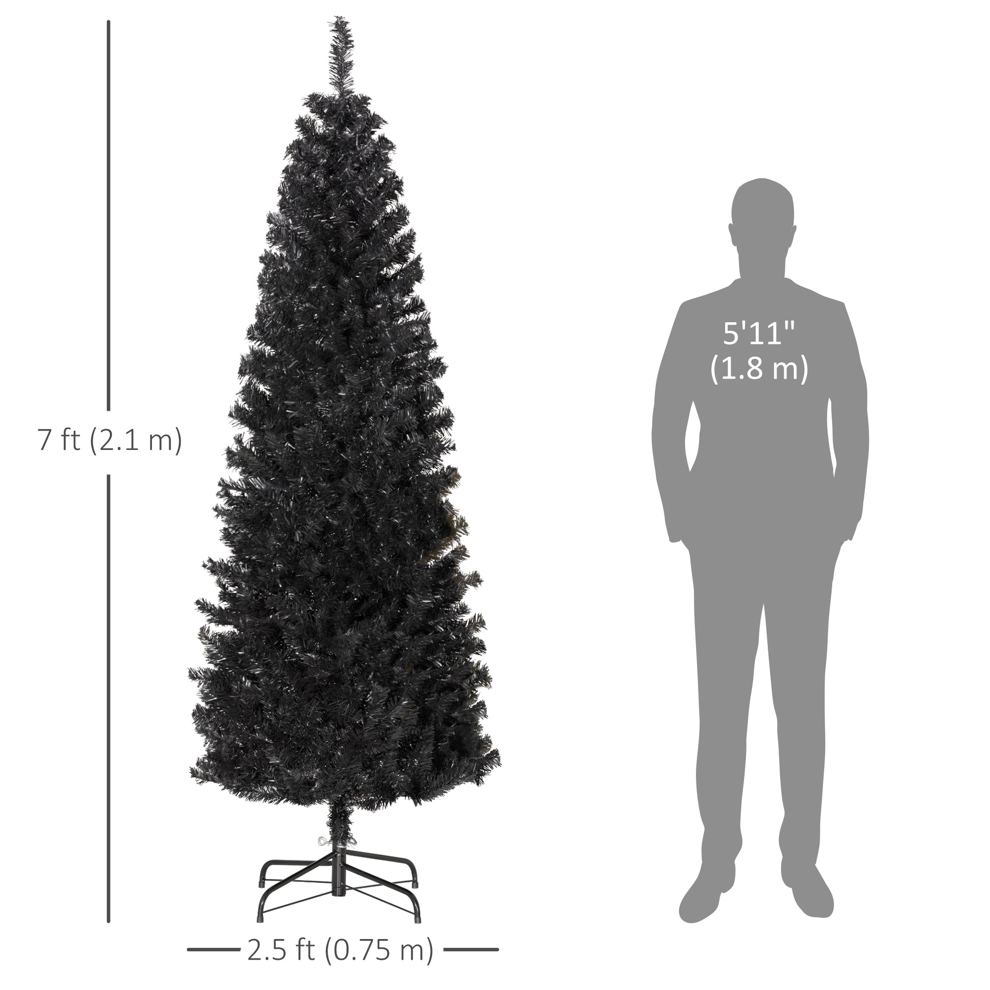 HOMCOM 7FT Pencil Christmas Tree, Artificial Christmas Tree with Automatic Open for Home Party, Black 