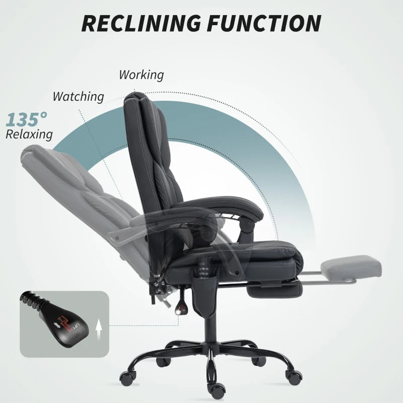 Office Chair with Massage, Pet-Friendly Faux Leather Reclining Desk Chair with Lumbar Support, Footrest, Black