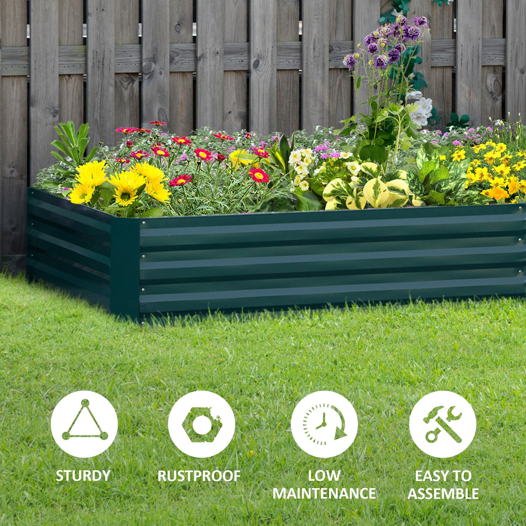 Outsunny Galvanized Raised Garden Bed 95" x 36" x 12" Metal Elevated Planter for Flowers Herbs Succulents Outdoor Gardening Green 