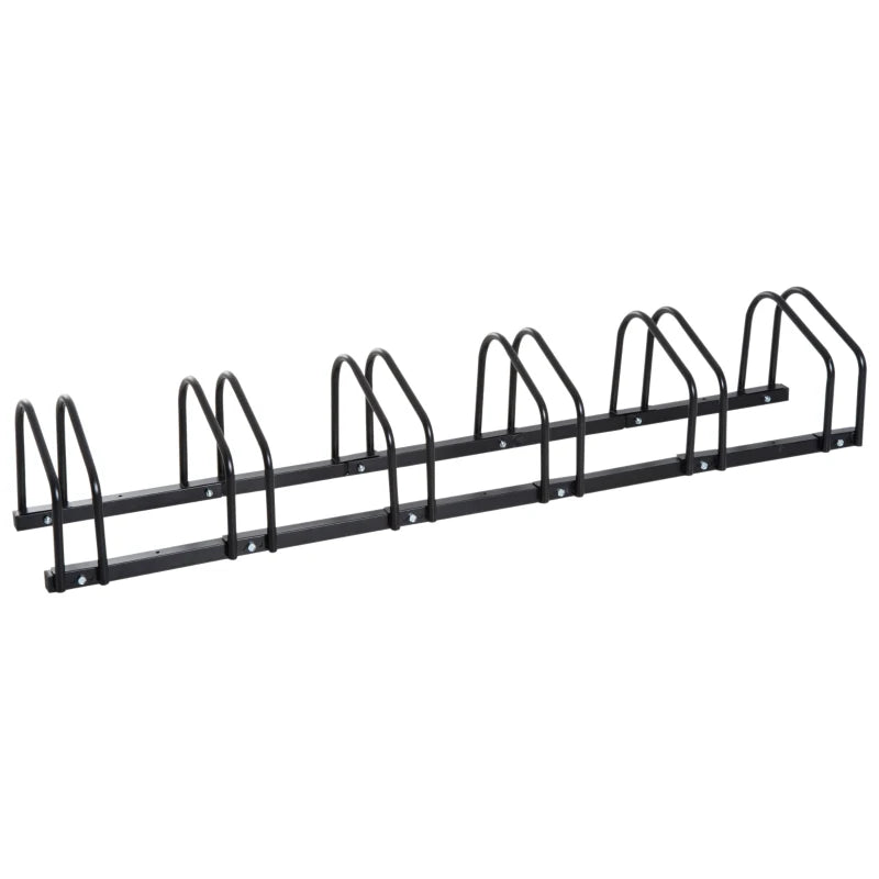 6-Bike Bicycle Floor Parking Rack Cycling Storage Stand Ground Mount Garage Organizer for Indoor and Outdoor Use Black