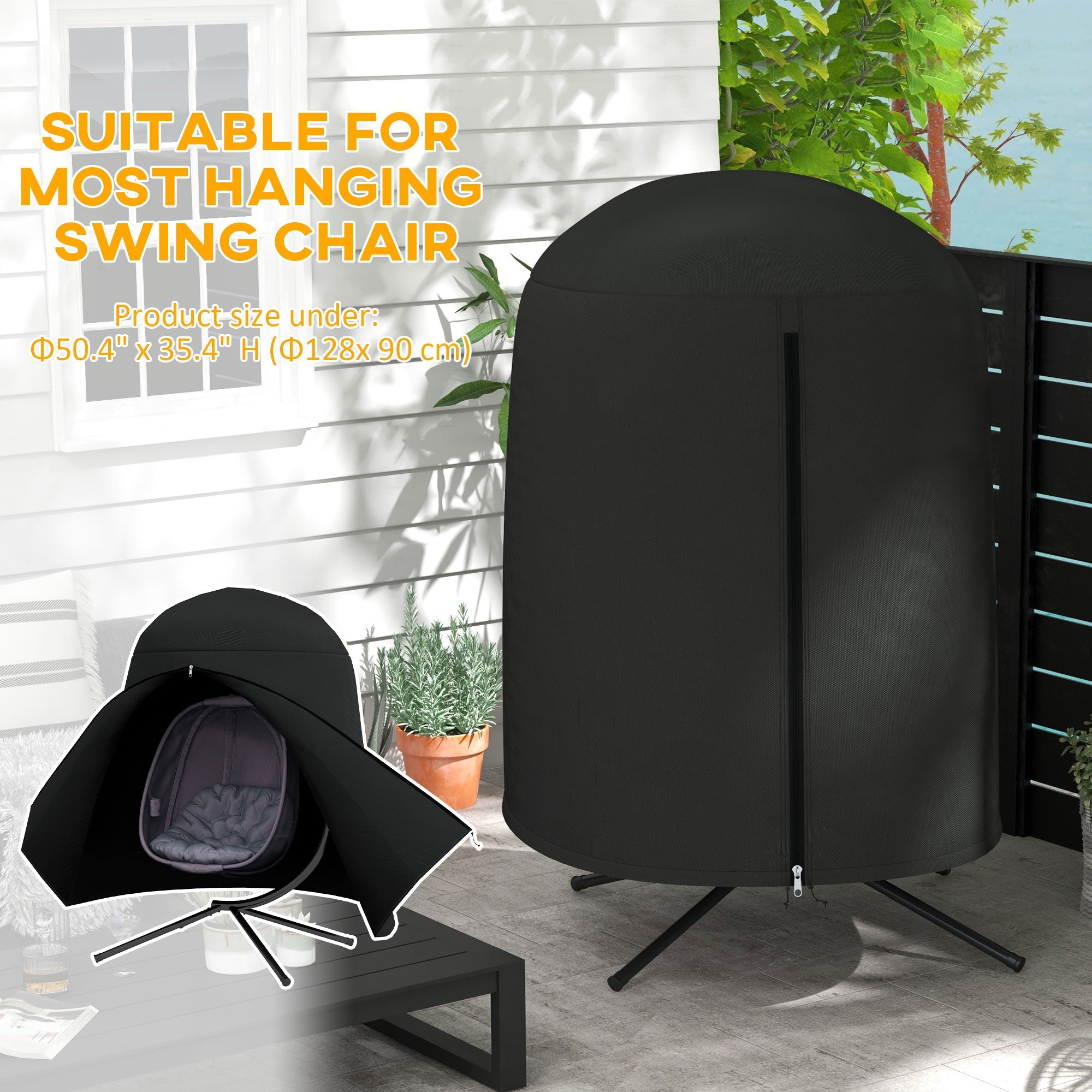 Outsunny Egg Chair Cover Waterproof 420D Oxford Fabric Anti-Dust UV Protection Furniture Protector for Stand Black 