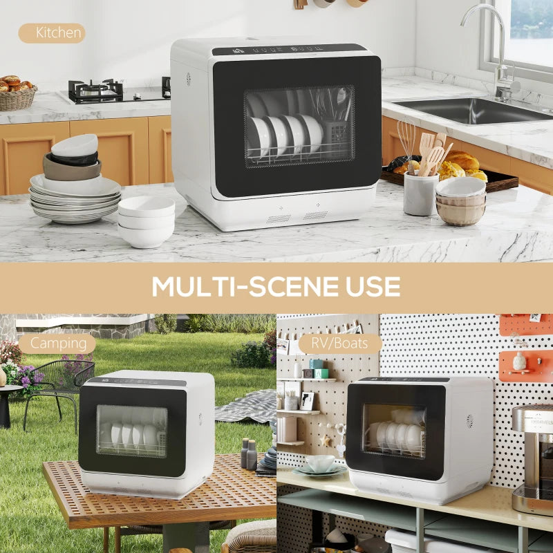 Countertop Dishwasher with Built-in 6L Water Tank, 5 Wash Programs, Touch Control, LED Display, Dual Water Supply, White