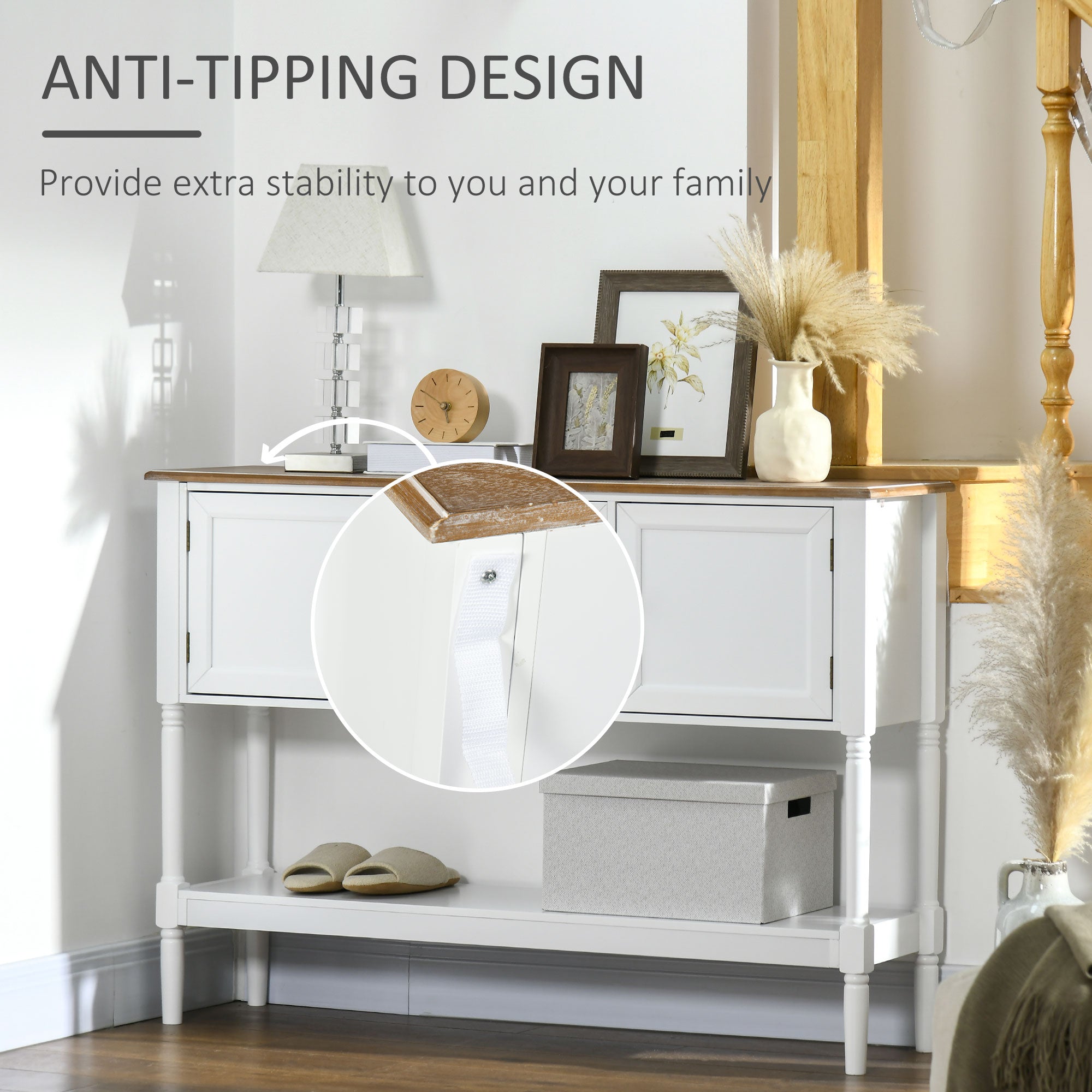 HOMCOM Retro Console Table: Vintage Sofa Table with Drawers & Cabinets, Entryway/Living Room/Bedroom, White 
