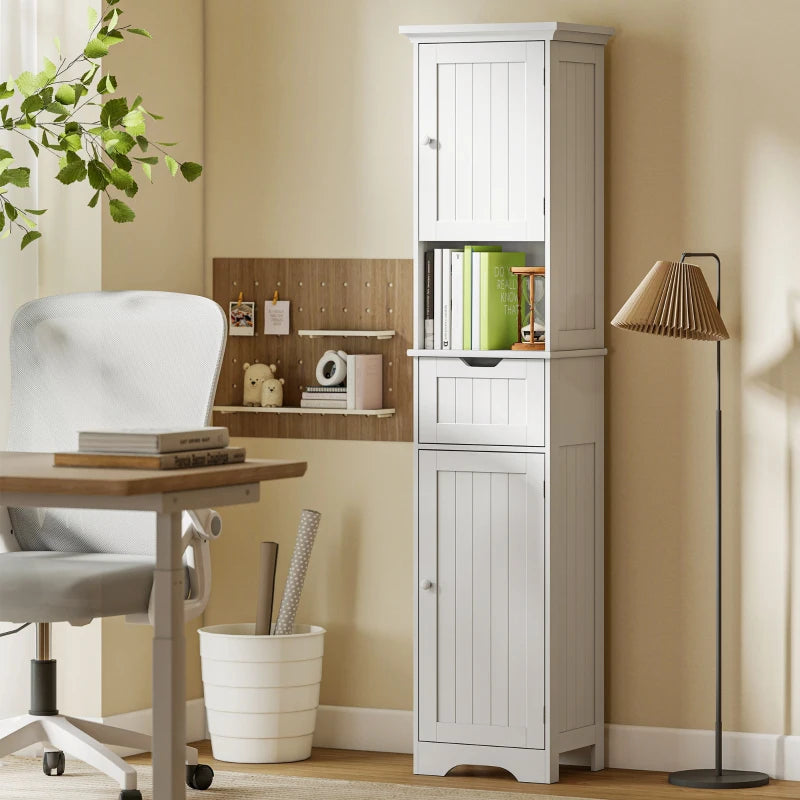 67" Tall Bathroom Storage Cabinet, Narrow Bathroom Cabinet with LED Light, Adjustable Shelf, Open Compartment, Drawer