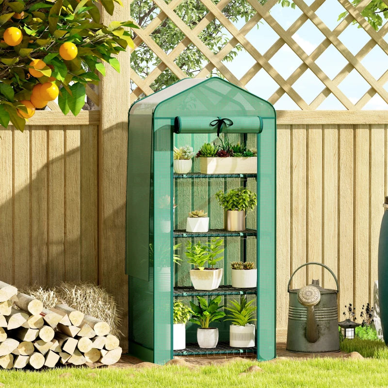 Mini Greenhouse with Screen Roof, Portable Small Greenhouse with Roll-Up Zipper Door, 27.6" x 19.7" x 62.2", Green