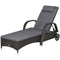 Outsunny Outdoor Lounger Deck Lounge Chair Headrest 5-Level Adjustable Backrest Wheels Deep Coffee Light Grey