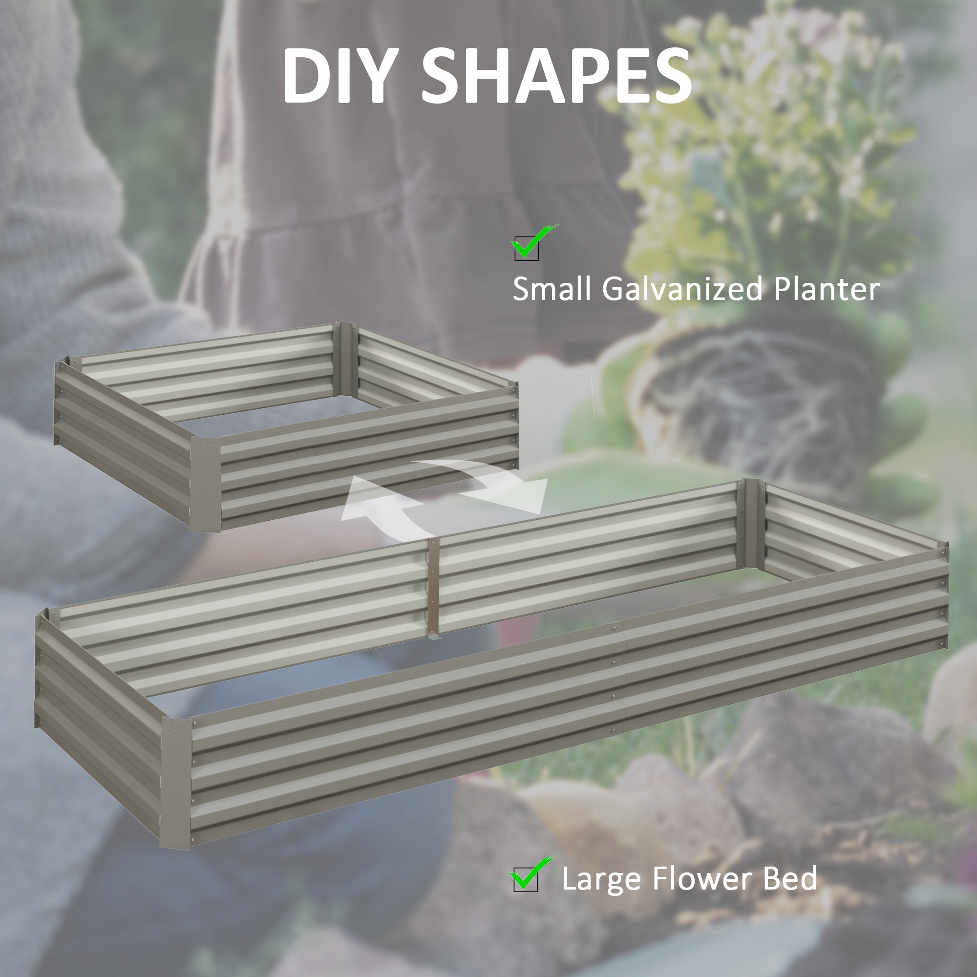 Outsunny 95"x36"x12" Galvanized Raised Garden Bed Metal, Elevated Planter Box for Flowers, Herbs, in Silver 