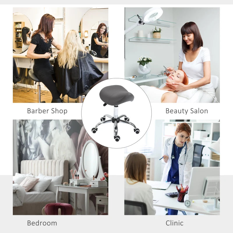 Adjustable Hydraulic Rolling Salon Stool Swivel Saddle Chair Spa Beauty Seat PU Leather, Grey