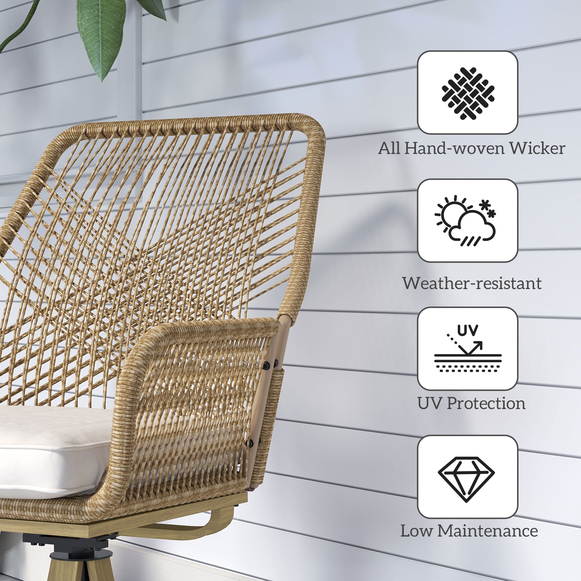 Outsunny Outdoor Swivel Dining Chairs Set of 2, Patio Rattan Chairs with Soft Cushions for Garden, Backyard, Poolside, Khaki 