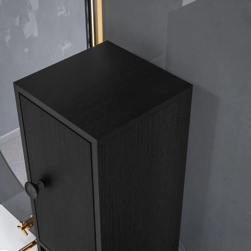 71" Tall Bathroom Cabinet, Narrow Toilet Paper Cabinet with Open Shelves, 2 Door Cabinets, Adjustable Shelves, Black