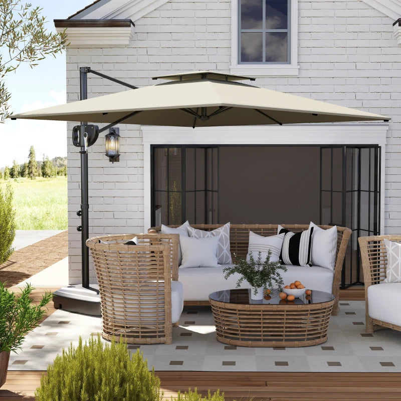 Square Cantilever Patio Umbrella, Double Top Patio Hanging Offset Umbrella with Crank & Tilt, 8' x 9', Light Grey