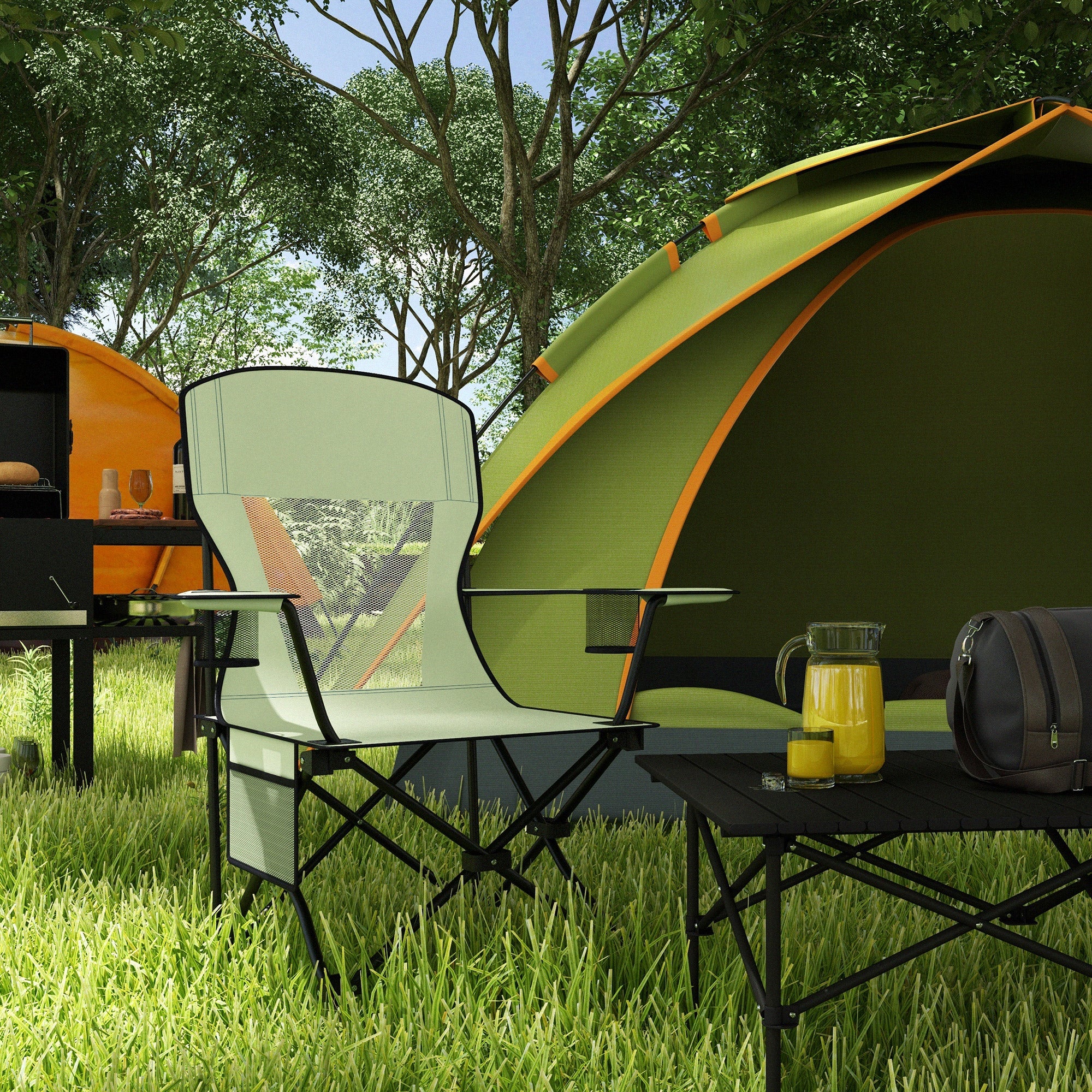 Outsunny Camping Folding Chair Portable Rocking Chair w/ Armrest Cup Holder Compact and Sturdy in a Bag for Outdoor Beach Picnic Green 
