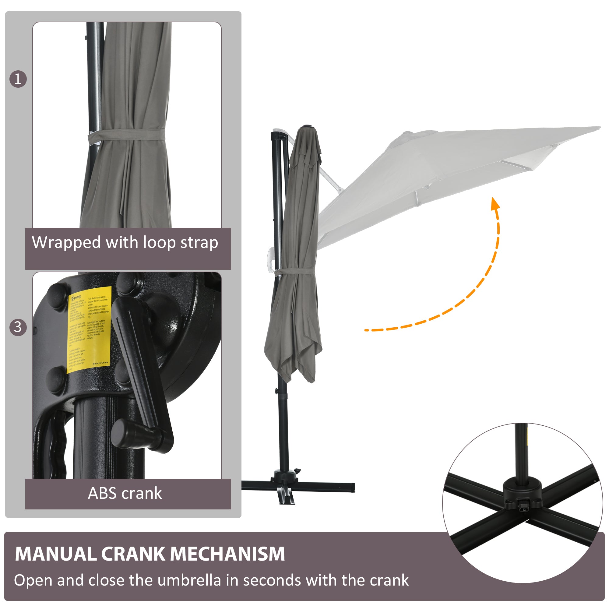Outsunny 8' x 8' Square Patio Hanging Offset Umbrella with 360° Rotation, Aluminum Outdoor Cantilever Market Parasol, Light Grey 