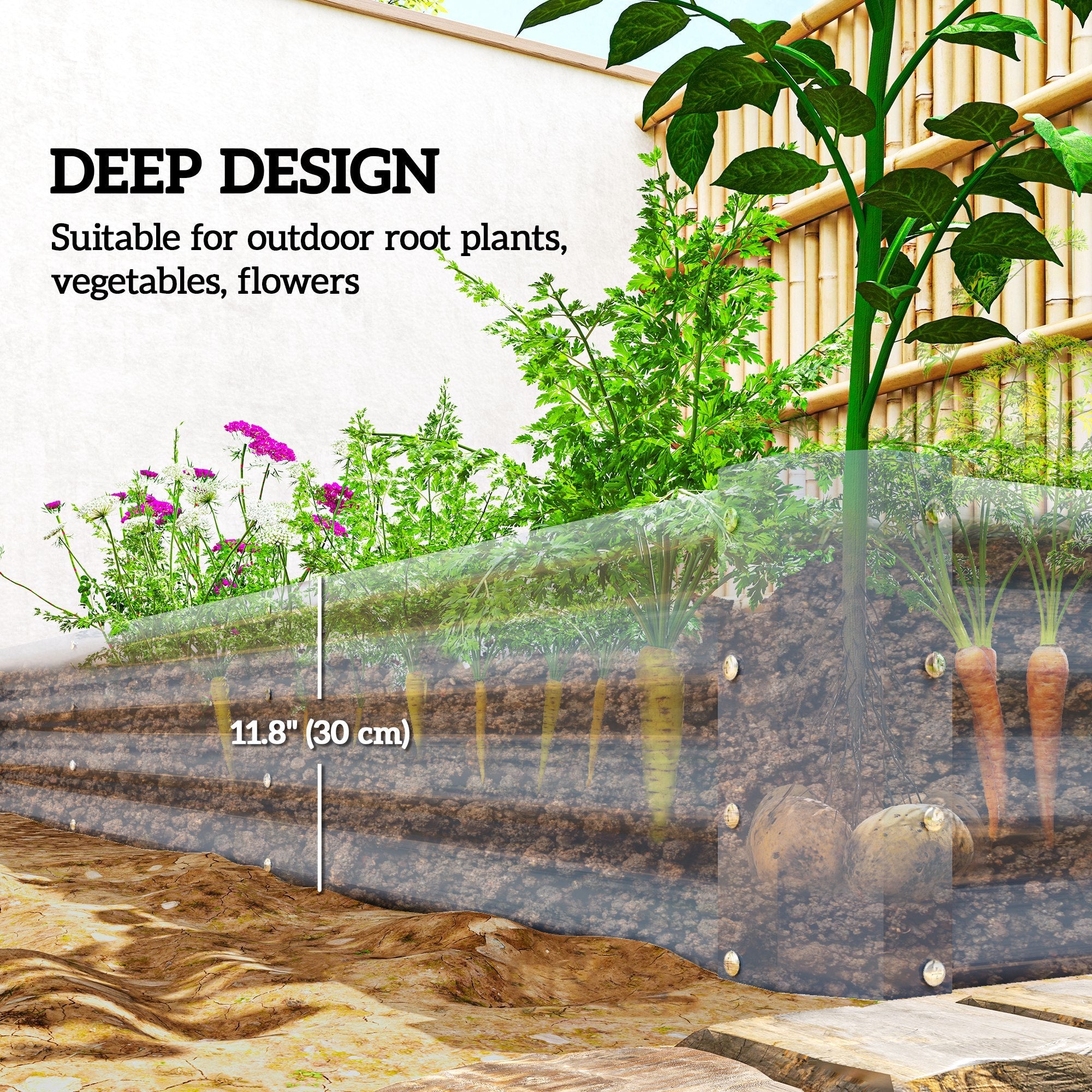 Outsunny 8 x 4 x 1ft Galvanized Raised Garden Bed, Reinforced Outdoor Planter Box with Open Bottom, Silver 