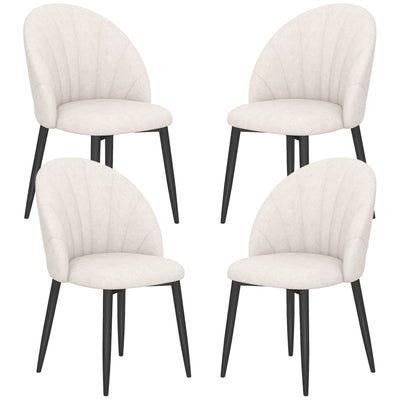 HOMCOM Modern Dining Chairs Set of 4, Upholstered Dining Room Chairs with Metal Legs, Shell Backrest, Padded Seat, Cream White 