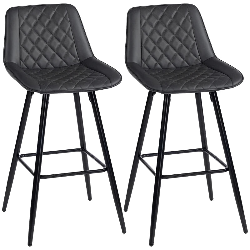 PU Leather Counter Height Bar Chairs Set of 2, 27.75" Bar Stools with Metal Legs for Dining Area, Kitchen Island, Black