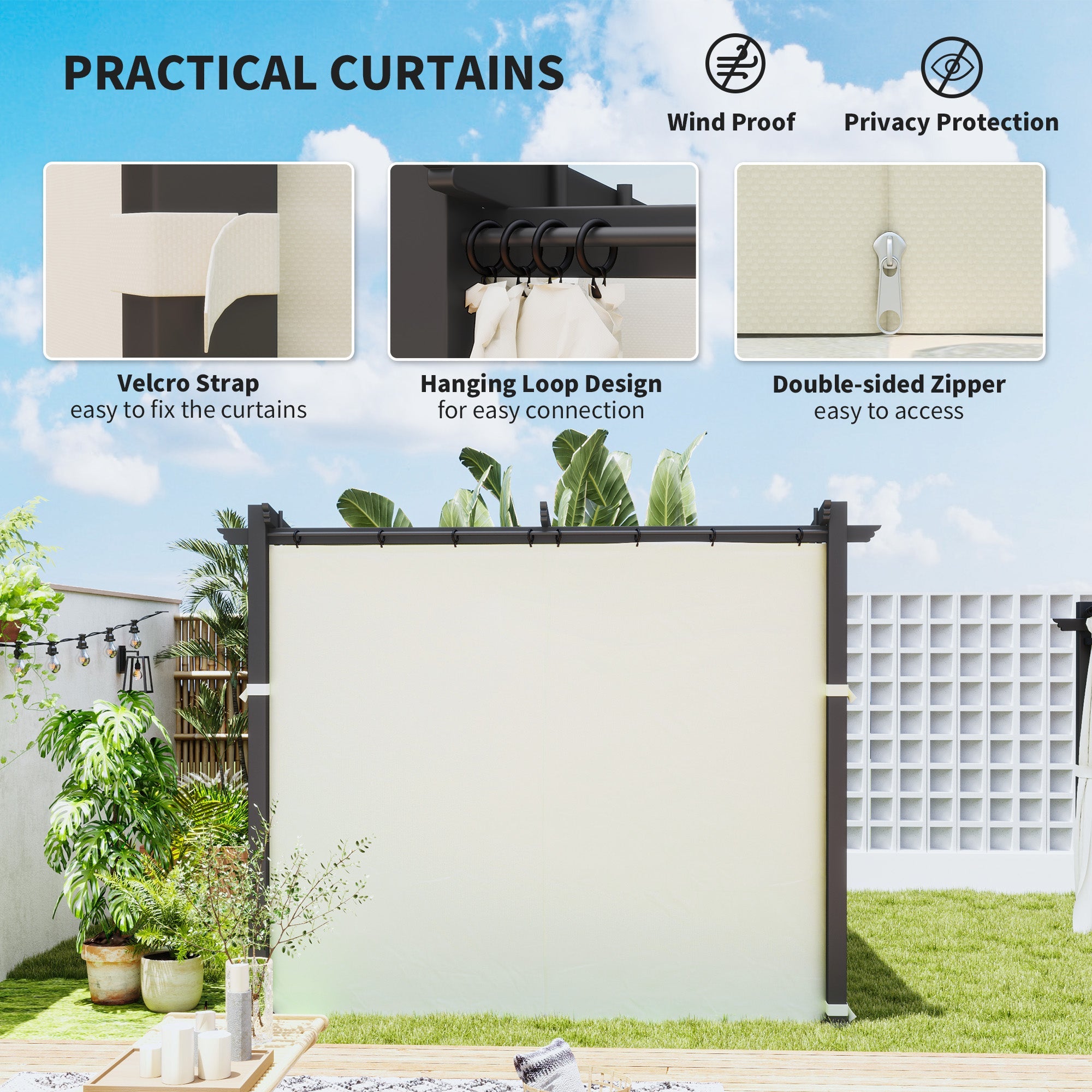 Outsunny Metal Pergola with Sliding Roof Canopy, Retractable Pergola Canopy, 10' x 10', Beige 