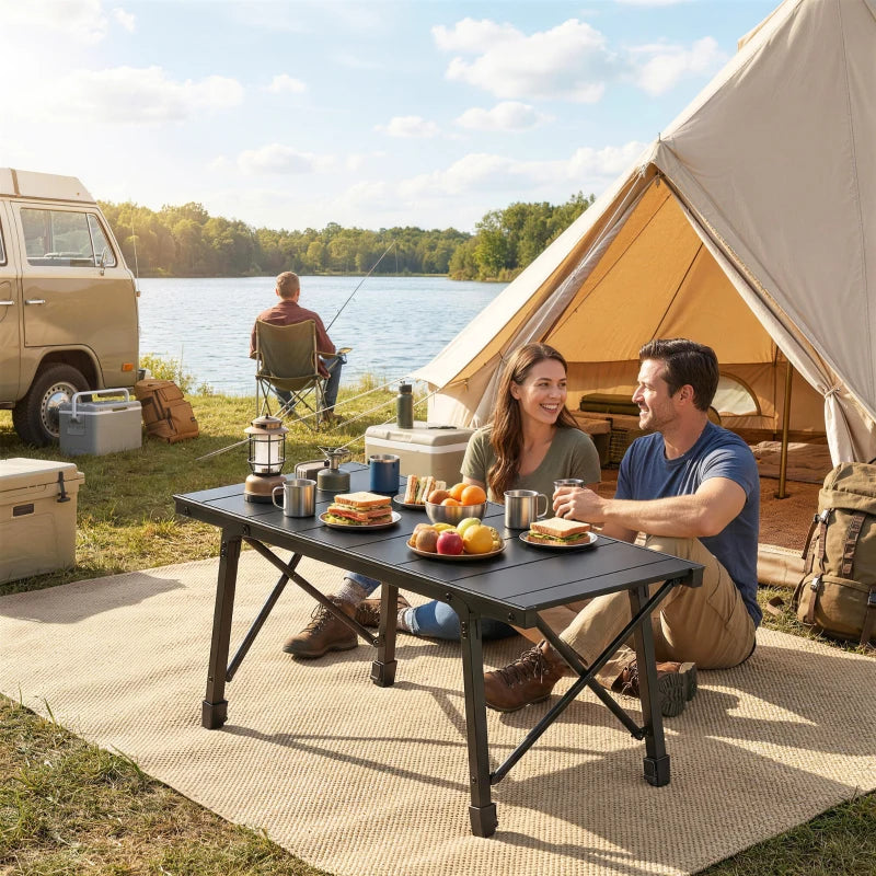Folding Picnic Table Heavy Duty Camping Table with Removable Plates Non-slip Feet for Outdoor BBQ