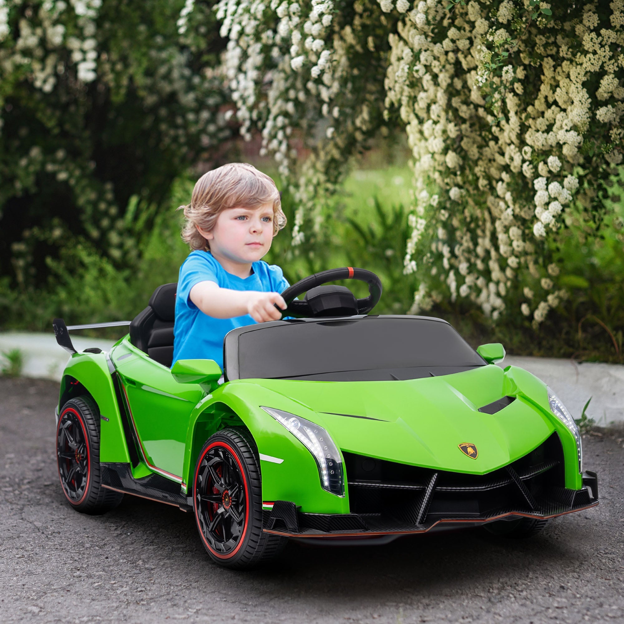Aosom Kids Sports Car: 12V Electric, Butterfly Doors, 4.3Mph, Portable Battery, Green, for Boys/Girls 