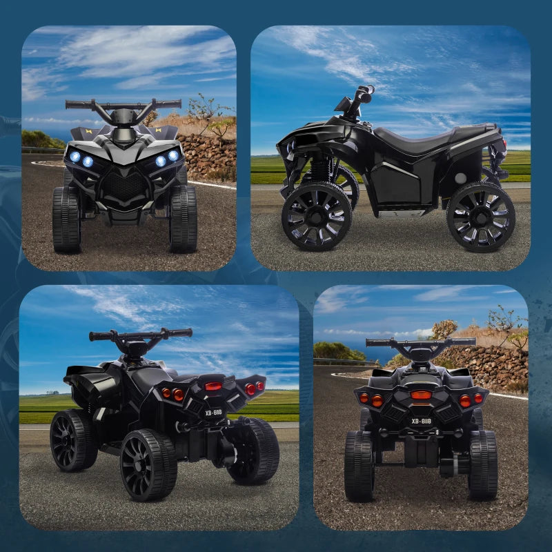 Qaba 6V Kids ATV, 4 Wheeler Electric Ride on Car with Music and LED Headlights, for Ages 37-72 Months Boys and Girls, Black