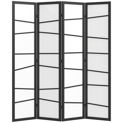 HOMCOM 5.6ft Folding Room Divider, 4 Panel Wall Partition with Wood Frame for Bedroom, Home Office, White 