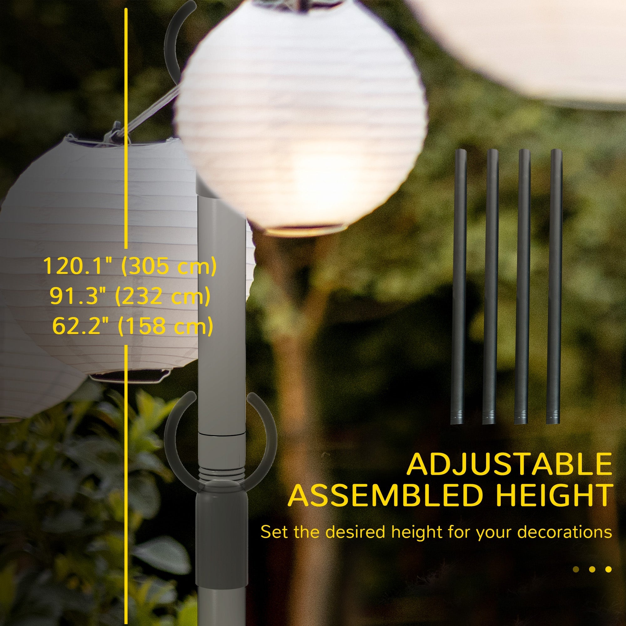 Outsunny 4 Pack of 10' String Light Poles, Steel Hanging Lighting Stand for Patio, Backyard, Deck, Wedding, Party, Black 