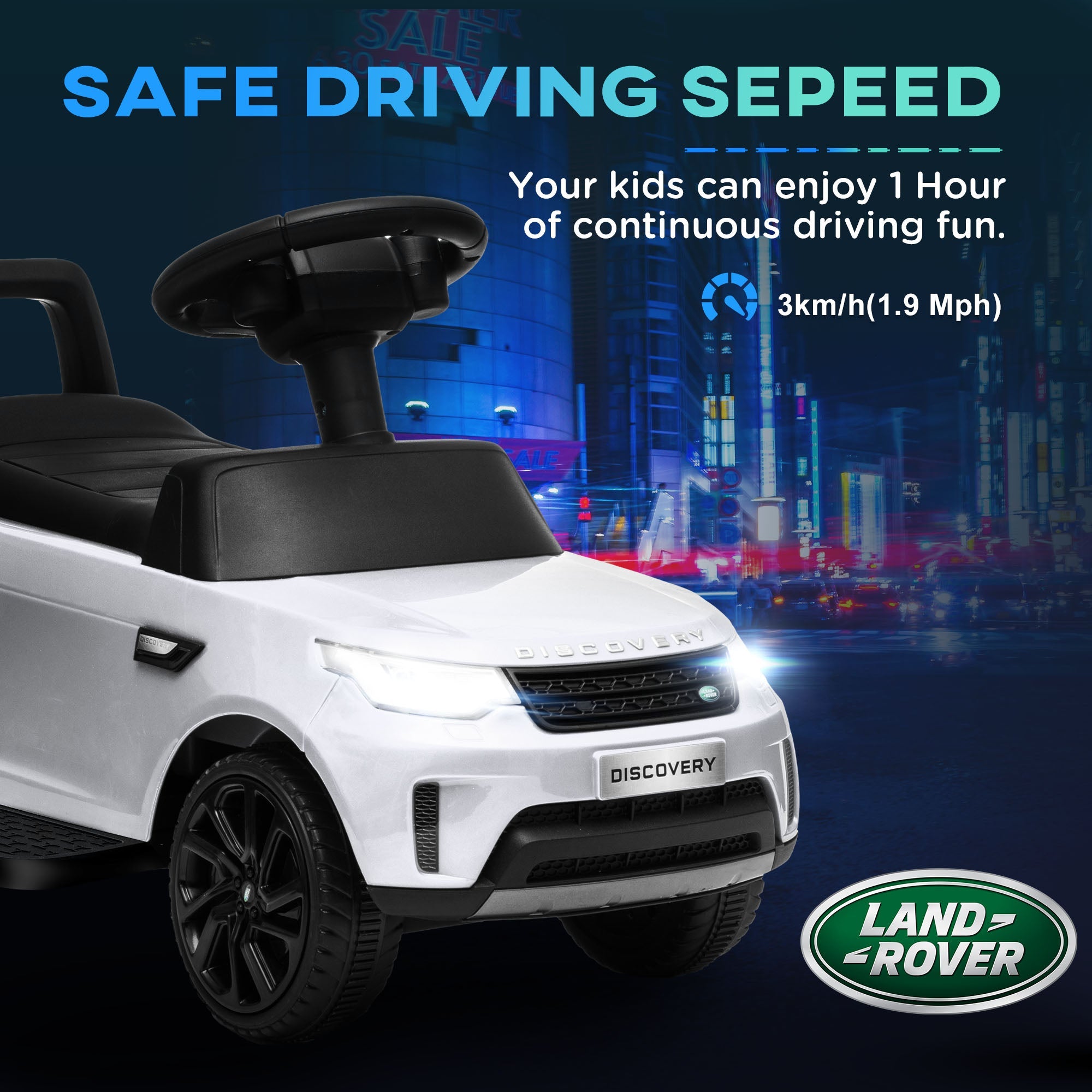 Qaba 2 in 1 6V Land Rover Licensed Electric Car for Kids, Sliding Car with Music Horn Headlights, for 18-60 Months White 