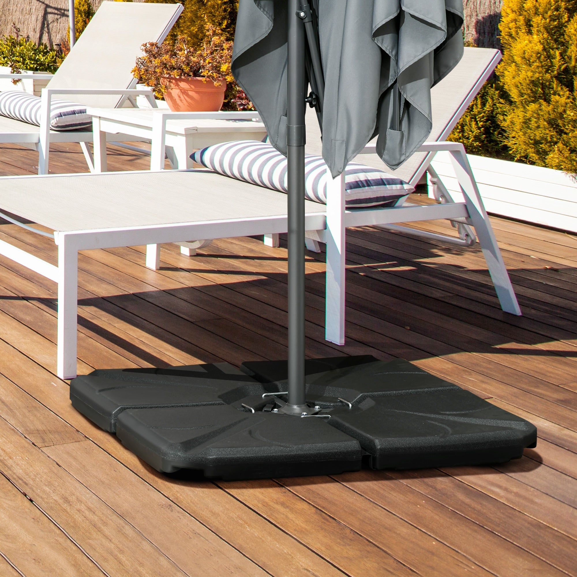 Outsunny 4 Piece Umbrella Base Stand Cantilever Weight Plates U Locking 123 lb Water 158 lb Sand Support 